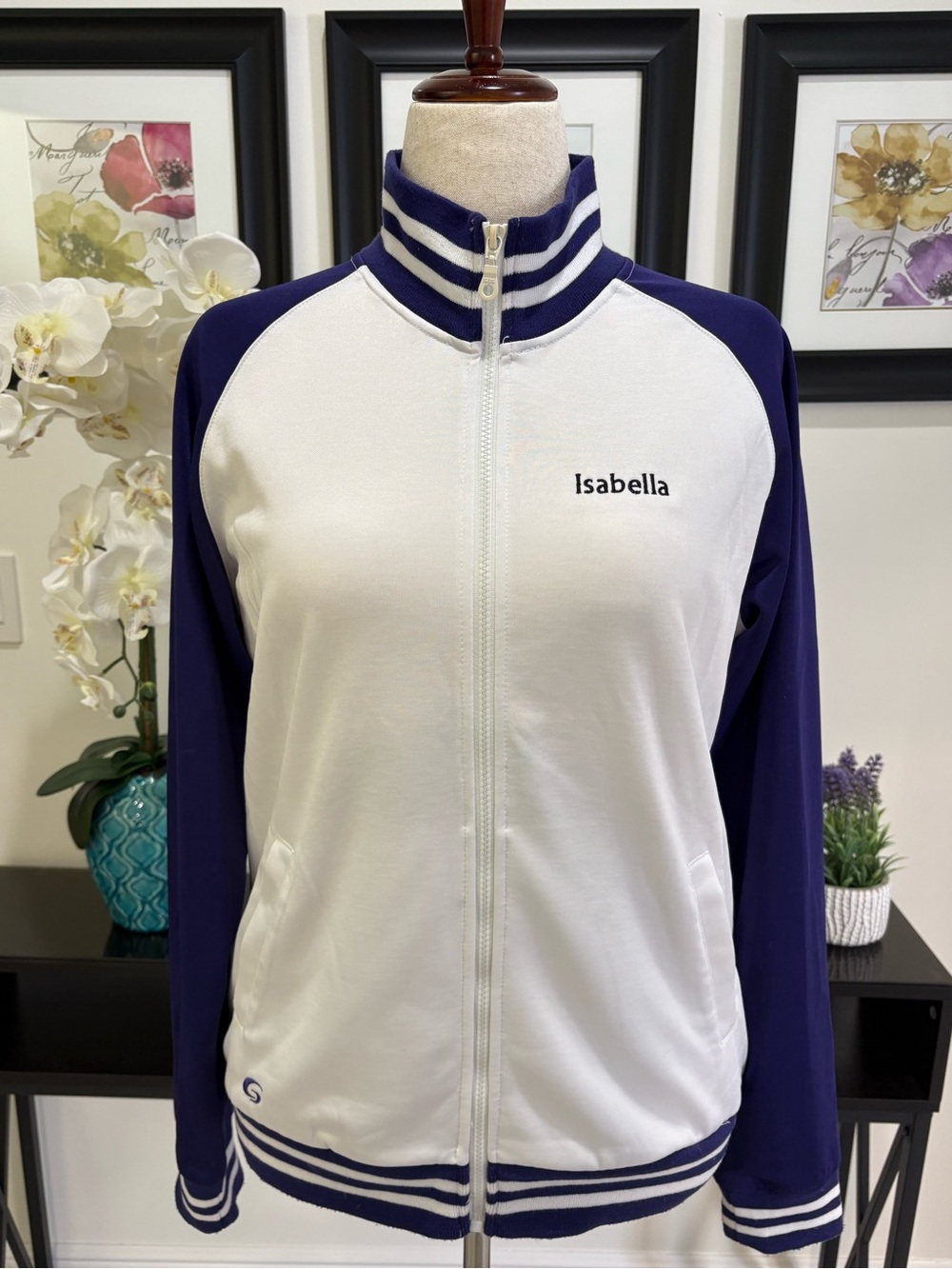 Custom Embroidered White & Purple Track Jacket - "Isabella"